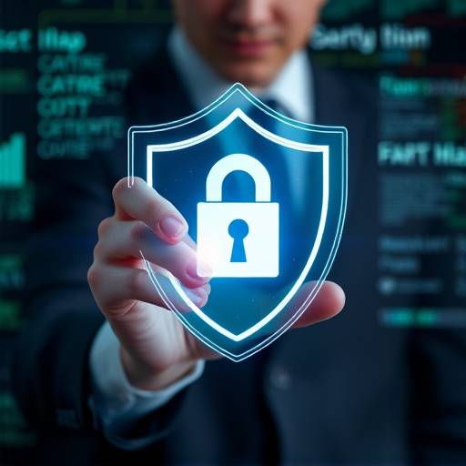 Ilustraci贸n de una persona protegiendo datos con un escudo.