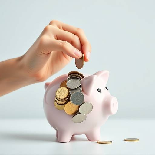 Mano introduciendo monedas en una hucha, simbolizando el ahorro