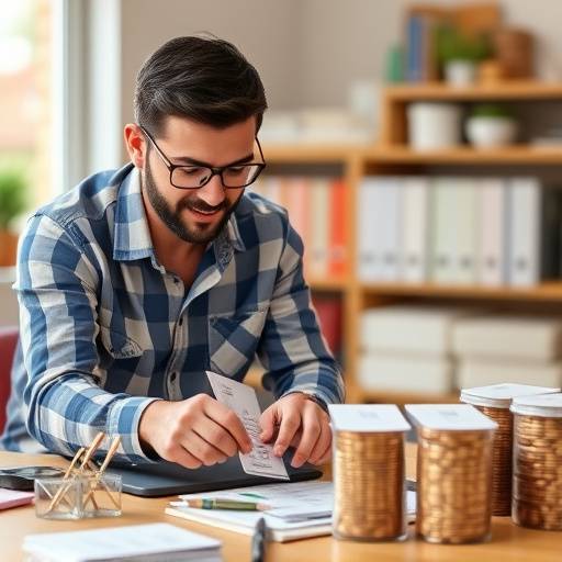 Persona contando monedas y organizando sus ahorros