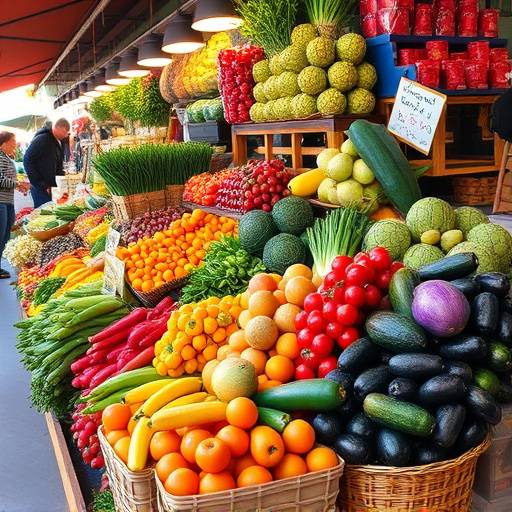 Variedad de frutas y verduras frescas en un mercado local espa침ol